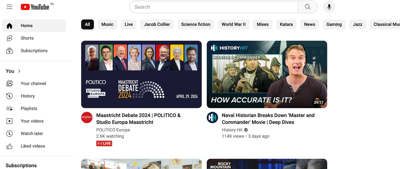 Front page of YouTube, live
